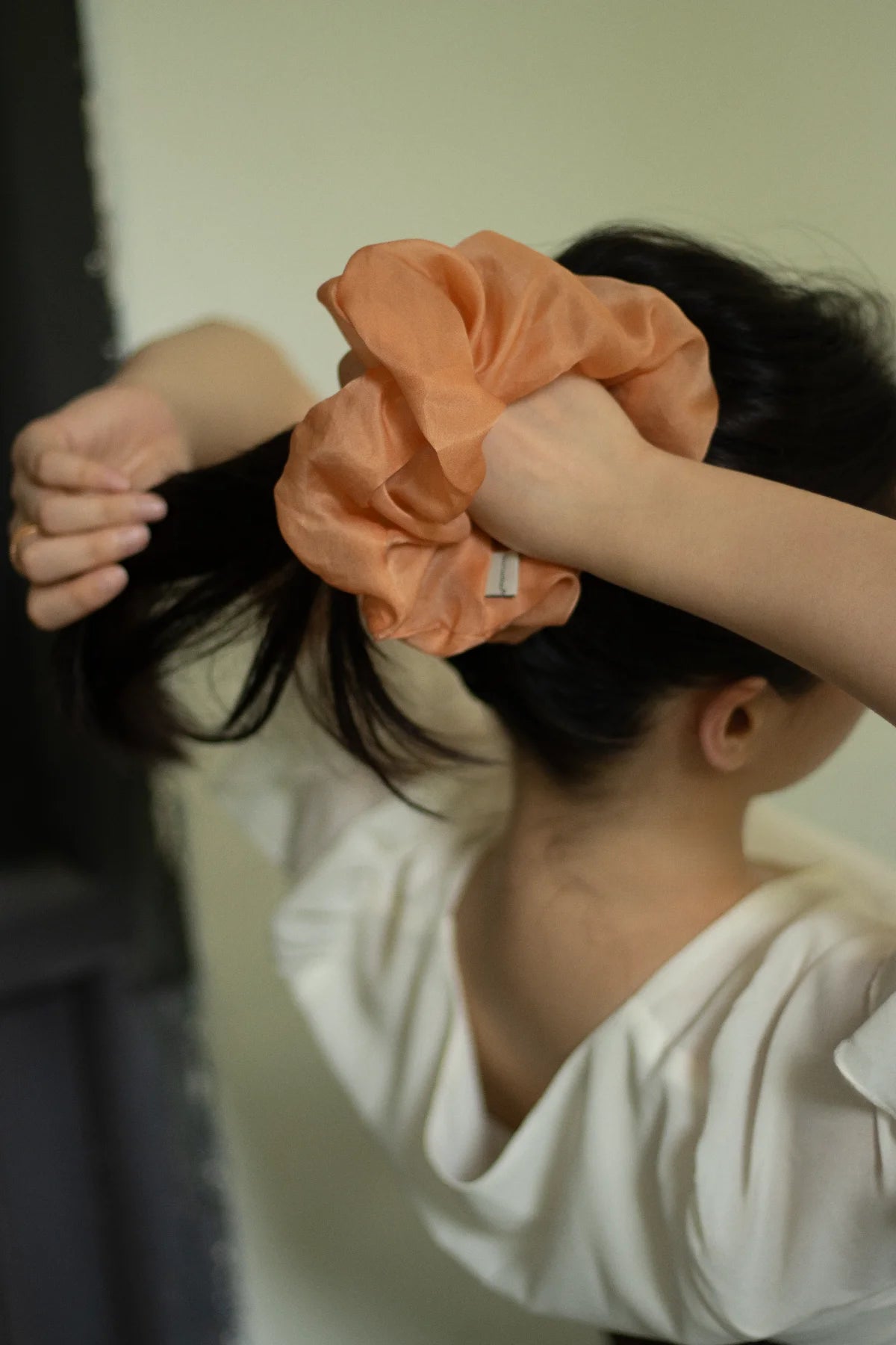 OneColours-madder-root-silk-organza-satin-scrunchie-2